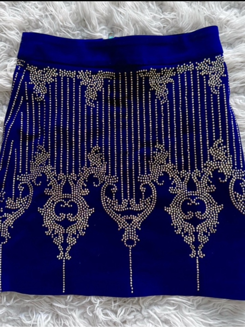 KikiRiki Saks Blue and Gold Embellished Velvet Mini Skirt